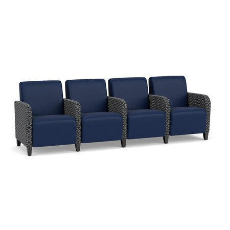 Lesro Siena Lounge Reception 4 Seat Tandem Seating, Black, MD Ink Back, MD Ink Seat, RS Echo Arm Panels SN4103
